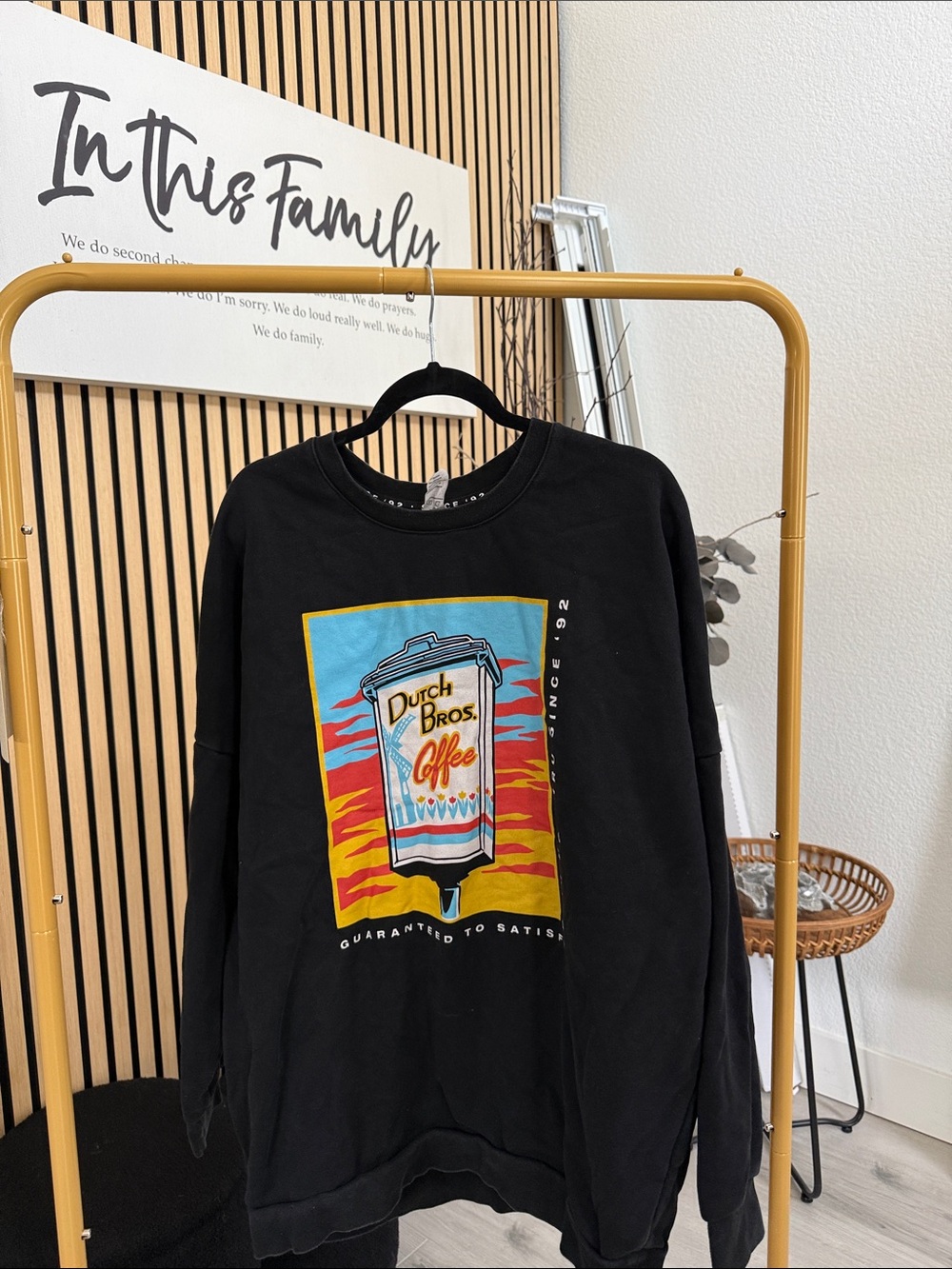 Dutch Bros Black Sweatshirt with Blue, Red, Yellow Graphic